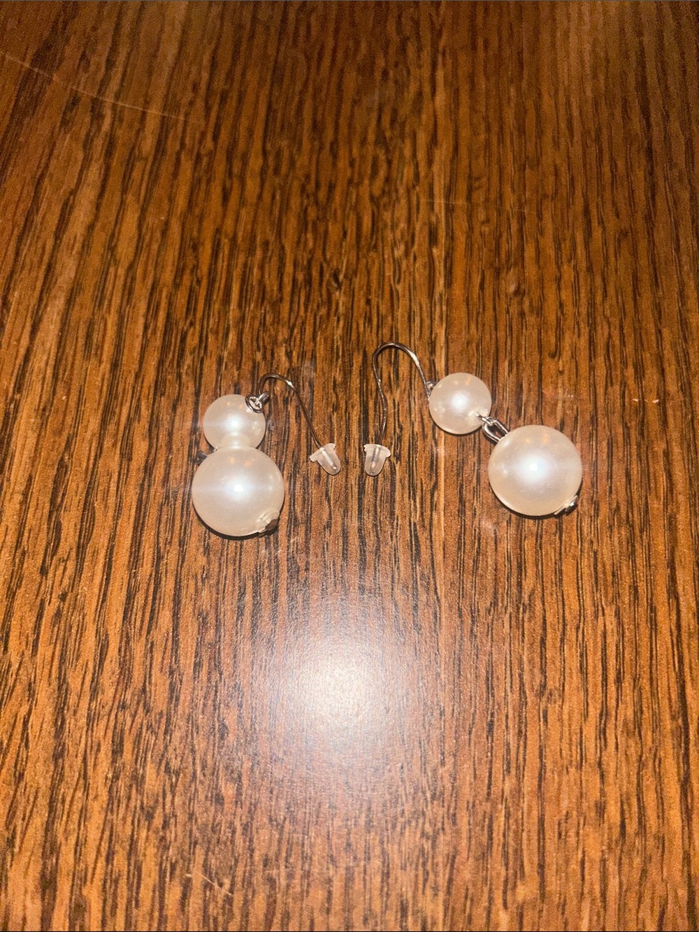 Double Pearl Drop Earrings - White Faux Pearl Dangle